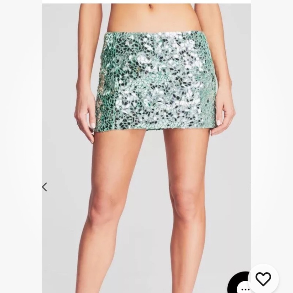 Retrofete Percy Green Mirror Mosaic Mini Skirt Cocktail Handmade size S.